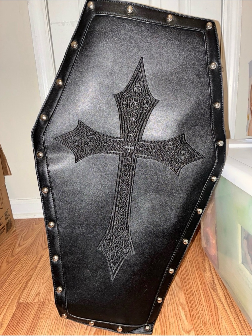Dolls Kill Black Coffin Cross Embossed Travel Bag
